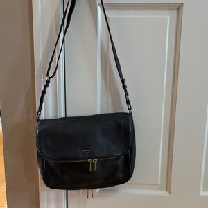 Fossil Black Crossbody Bag with Gold Accents